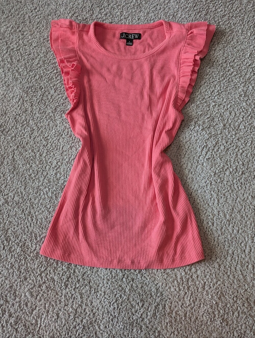 J. Crew Coral Pink Ruffle Sleeve Ribbed Tank